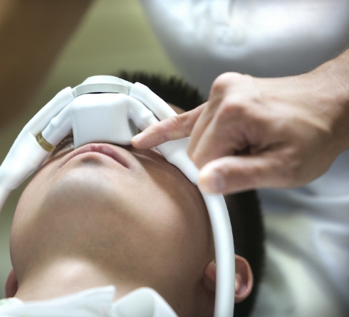 Dental patient wearing nitrous oxide mask